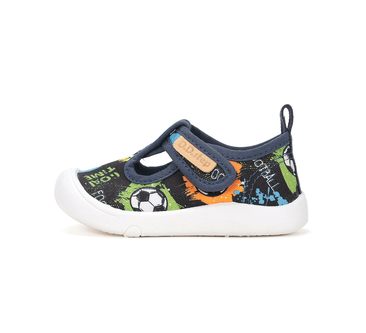 D.D.Step tenisi baieti decupati din panza 22-33 Royal Blue cu graffiti