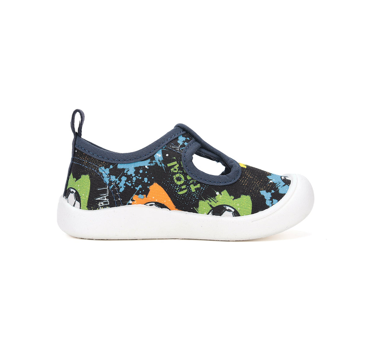 D.D.Step tenisi baieti decupati din panza 22-33 Royal Blue cu graffiti