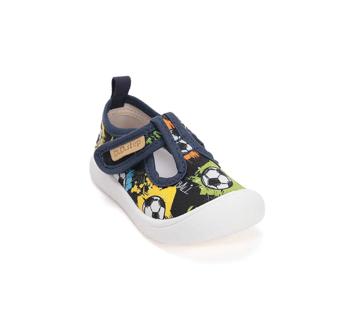 D.D.Step tenisi baieti decupati din panza 22-33 Royal Blue cu graffiti