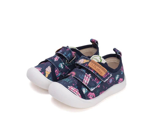 D.D.Step tenisi fete din panza 22-27 Royal Blue cu desene roz