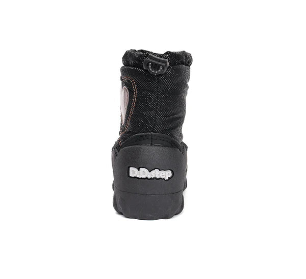 D.D.Step cizme fete Aqua-Tex imblanite 22-27 Black cu inimioara