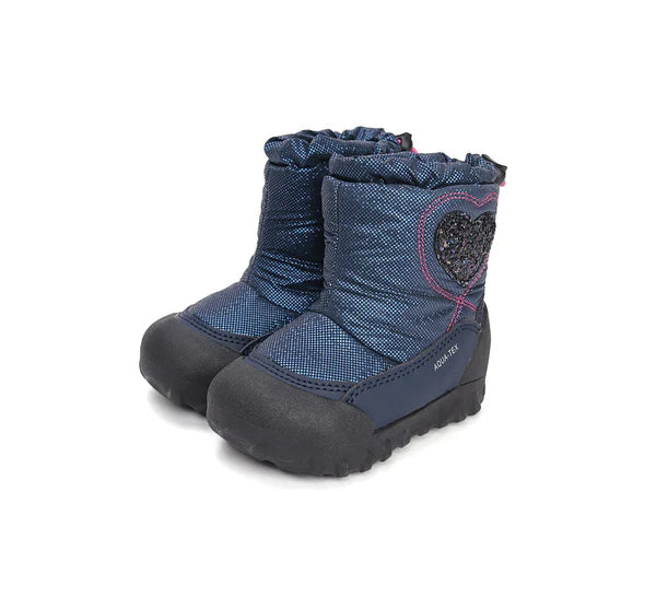 D.D.Step cizme fete Aqua-Tex imblanite 28-33 Royal Blue cu inimioara