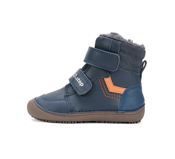 D.D.Step ghete baieti Barefoot captusite 25-30 Rotal Blue cu portocaliu