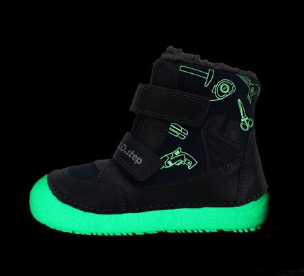 D.D.Step ghete baieti Barefoot captusite cu talpa fluorescenta 25-30 Chocolate cu unelte