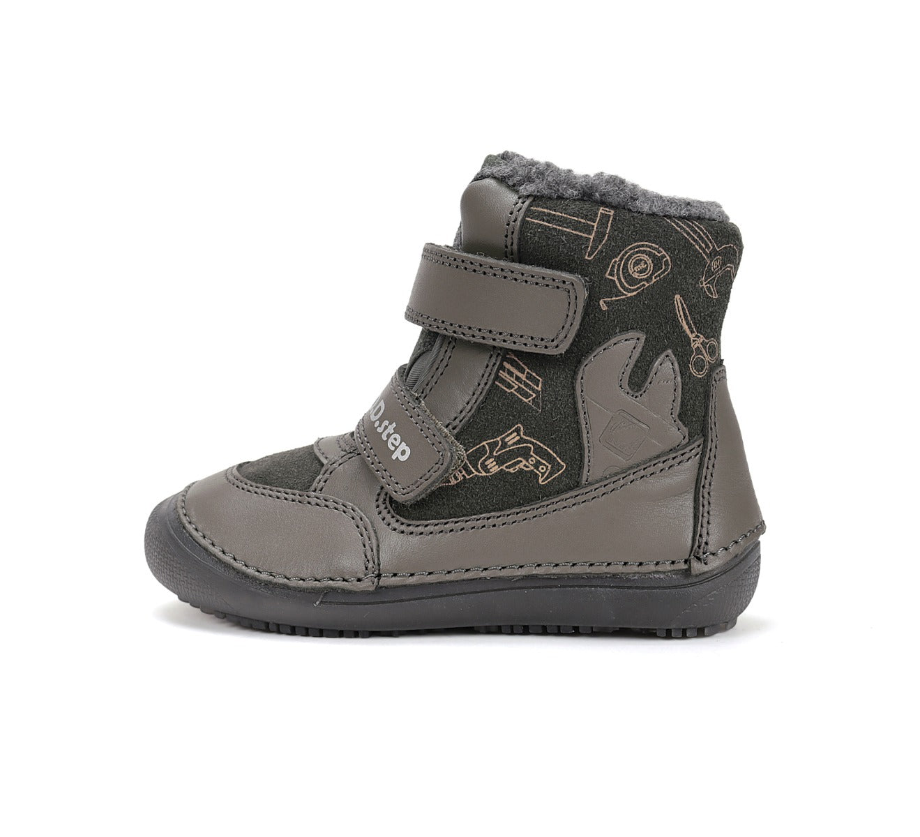 D.D.Step ghete baieti Barefoot captusite cu talpa fluorescenta 25-30 Khaki cu unelte Imagine secundară a produsului