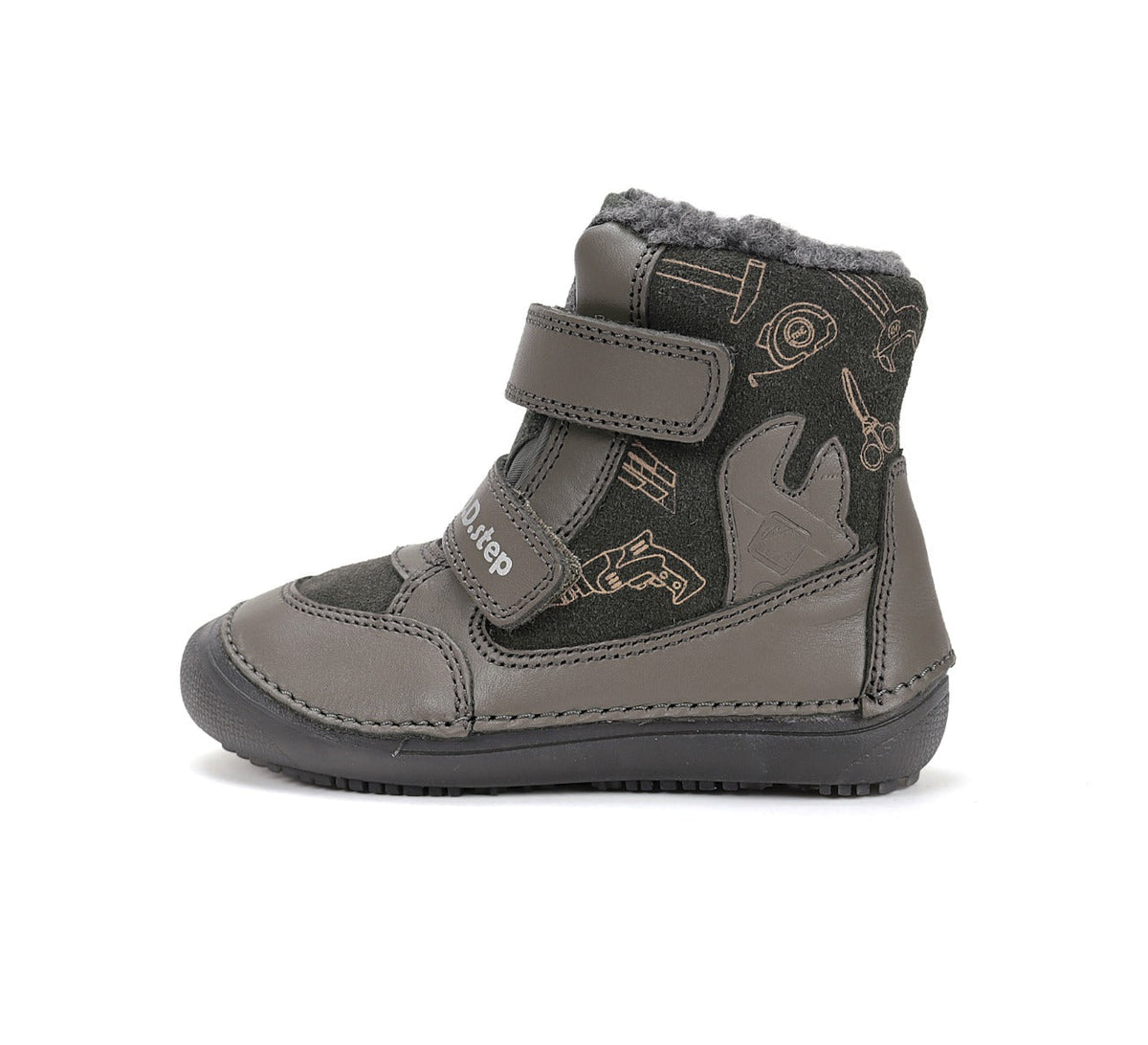 D.D.Step ghete baieti Barefoot captusite cu talpa fluorescenta 25-30 Khaki cu unelte