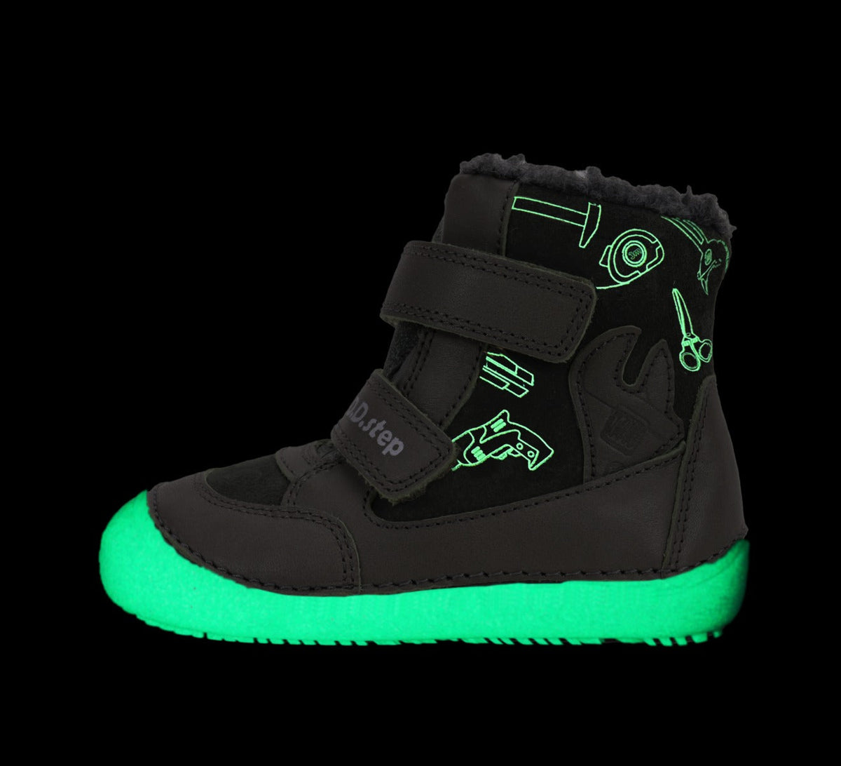D.D.Step ghete baieti Barefoot captusite cu talpa fluorescenta 25-30 Khaki cu unelte