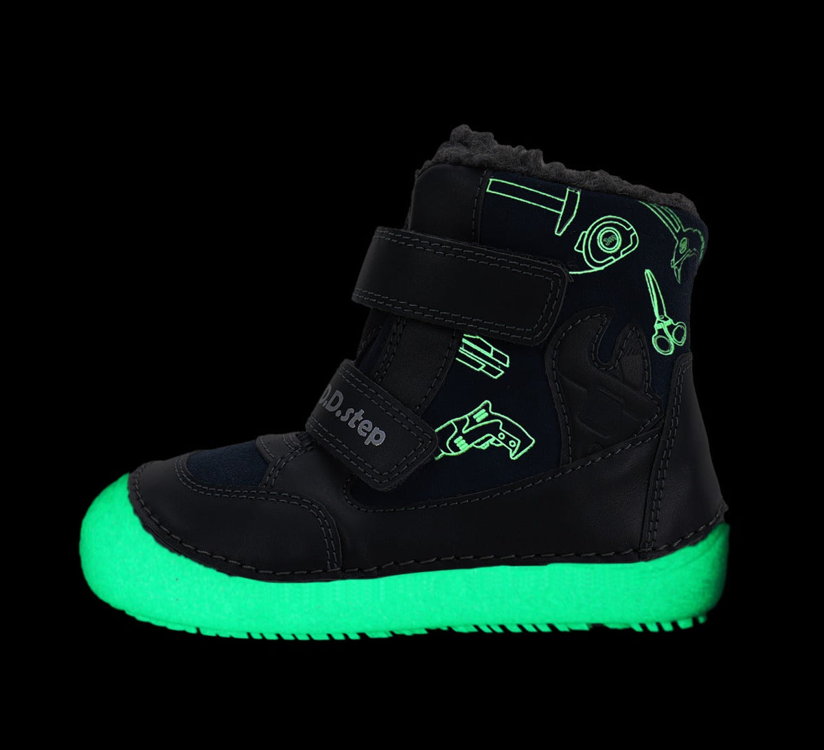 D.D.Step ghete baieti Barefoot captusite cu talpa fluorescenta 25-30 Royal Blue cu unelte