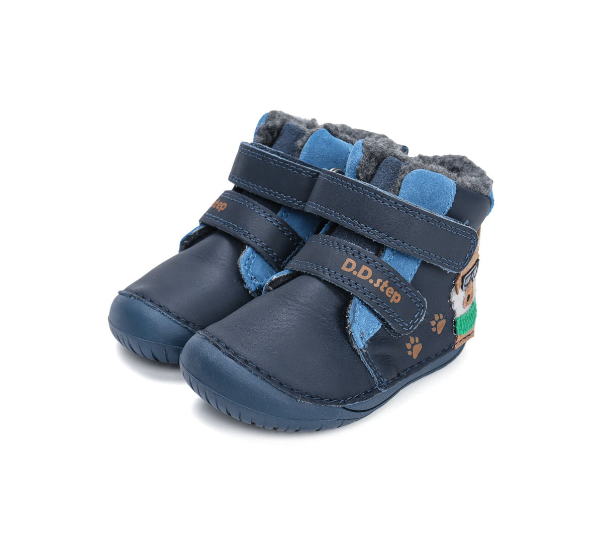 D.D.Step ghete baieti Barefoot imblanite 20-25 Royal Blue cu catel Imagine principală a produsului