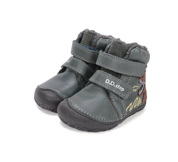 D.D.Step ghete baieti Barefoot imblanite cu talpa fluorescenta 20-25 Emerald cu dino