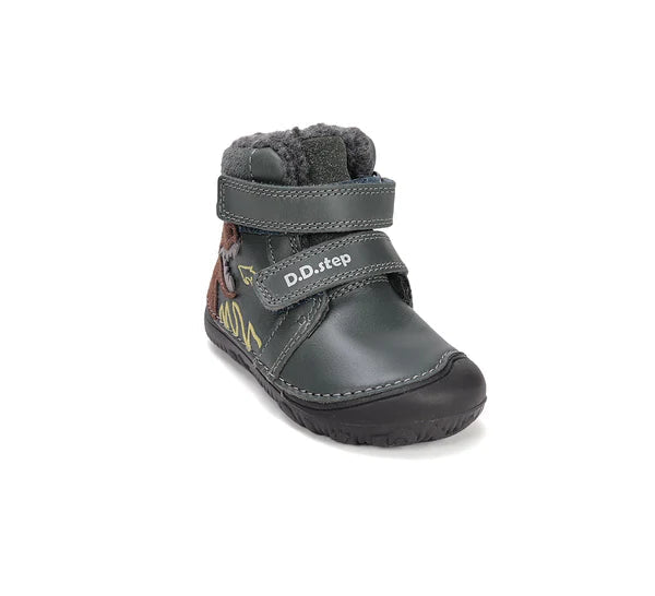 D.D.Step ghete baieti Barefoot imblanite cu talpa fluorescenta 20-25 Emerald cu dino