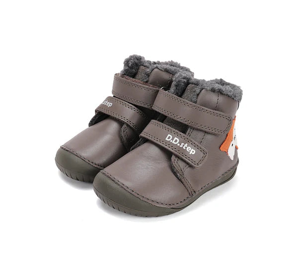 D.D.Step ghete baieti Barefoot imblanite 20-25 Khaki cu raton