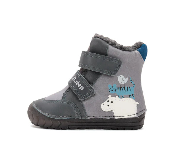 D.D.Step ghete baieti imblanite cu talpa fluorescenta 19-24 Dark Grey Wild Animals