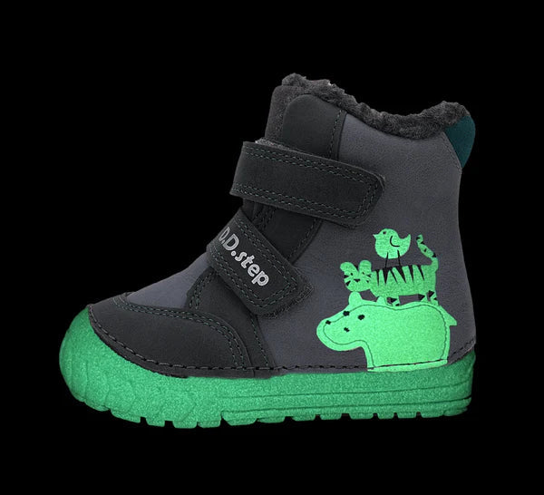 D.D.Step ghete baieti imblanite cu talpa fluorescenta 19-24 Dark Grey Wild Animals
