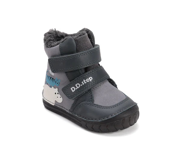 D.D.Step ghete baieti imblanite cu talpa fluorescenta 19-24 Dark Grey Wild Animals