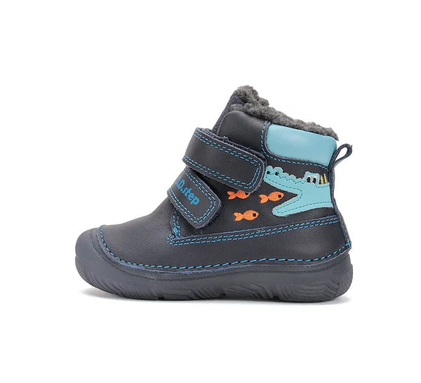 D.D.Step ghete baieti imblanite cu talpa fluorescenta 26-31 Royal Blue  cu crocodil si pesti