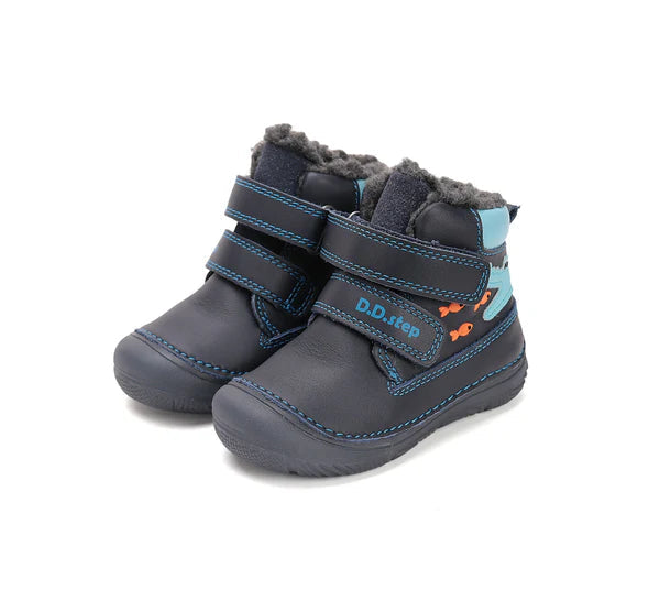 D.D.Step ghete baieti imblanite cu talpa fluorescenta 26-31 Royal Blue  cu crocodil si pesti