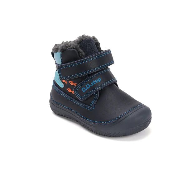 D.D.Step ghete baieti imblanite cu talpa fluorescenta 26-31 Royal Blue  cu crocodil si pesti