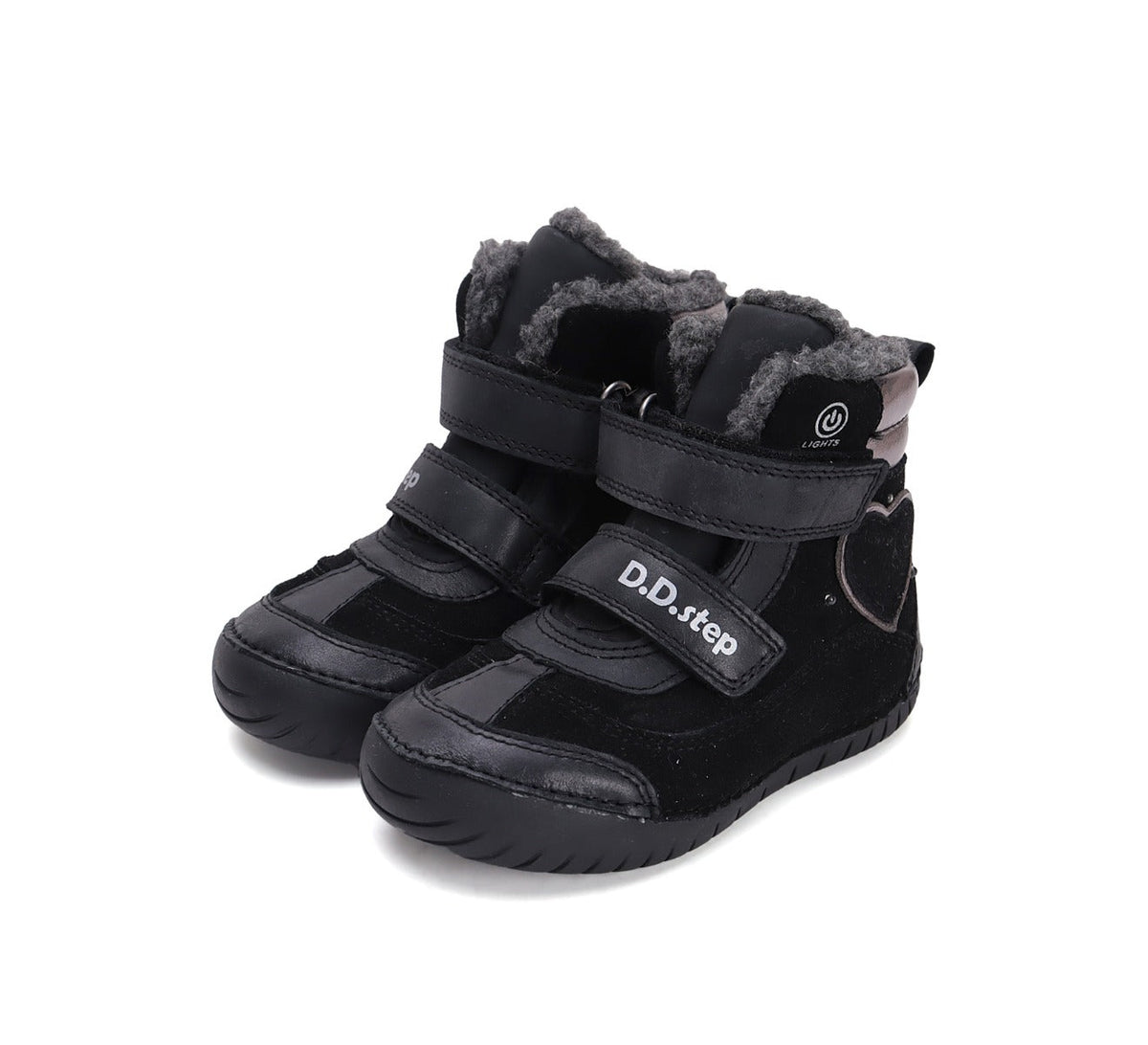 D.D.Step ghete fete imblanite cu LED 25-30 Black cu inimioara Imagine principală a produsului