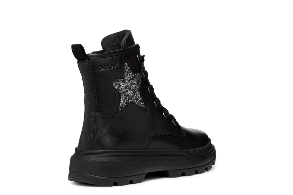 Geox bocanci fete 28-35 Black /Dark Silver cu stea