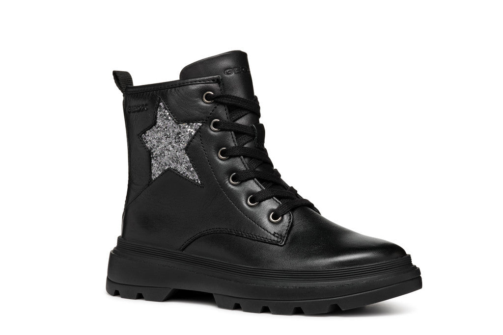 Geox bocanci fete 28-35 Black /Dark Silver cu stea