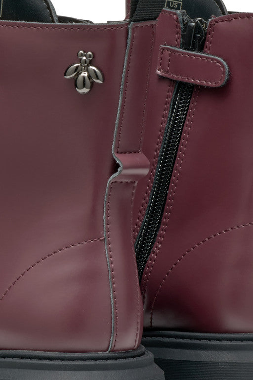 Geox bocanci fete cu siret si fermoar 31-35 Dark Burgundy