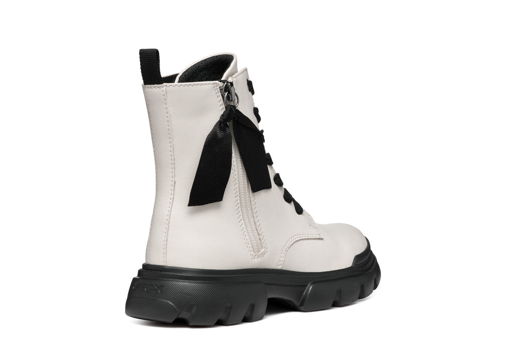 Geox bocanci fete cu siret si fermoar 31-35 Light Ivory/Black