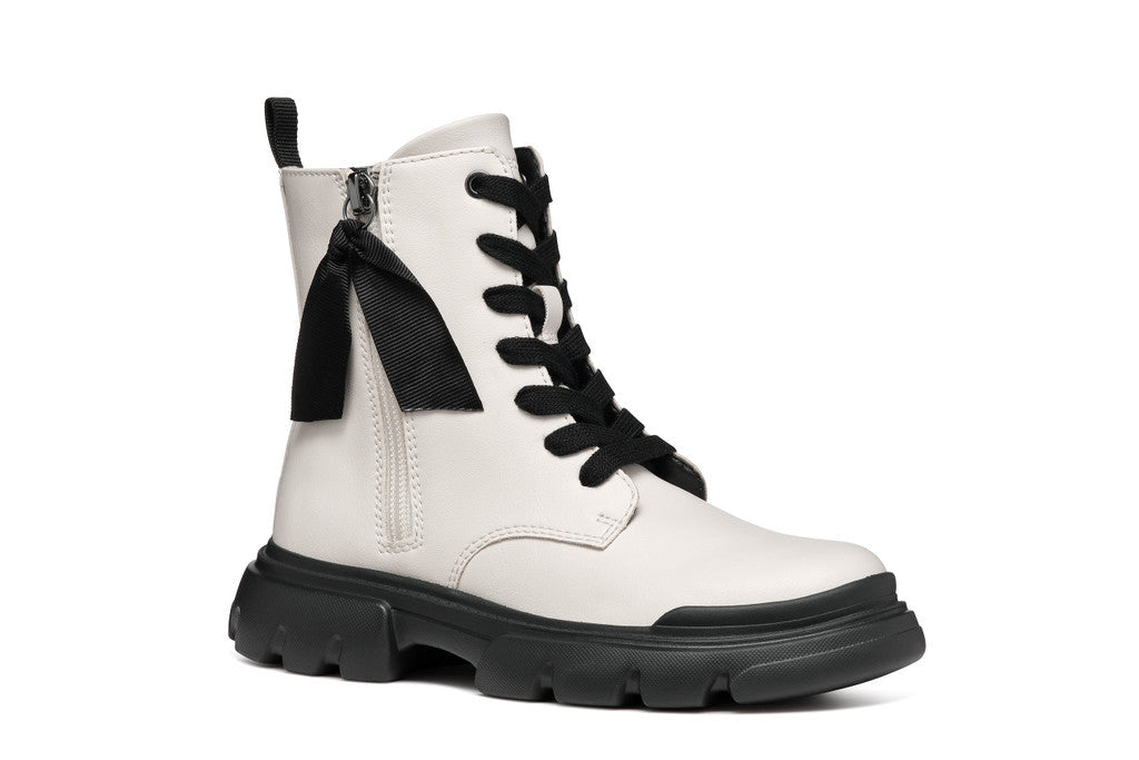 Geox bocanci fete cu siret si fermoar 36-37 Light Ivory/Black