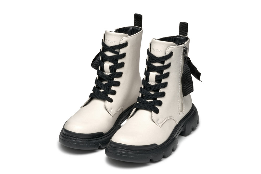 Geox bocanci fete cu siret si fermoar 31-35 Light Ivory/Black