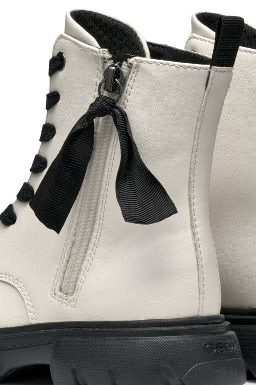 Geox bocanci fete cu siret si fermoar 31-35 Light Ivory/Black