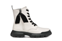 Geox bocanci fete cu siret si fermoar 31-35 Light Ivory/Black
