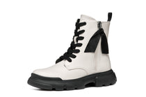 Geox bocanci fete cu siret si fermoar 31-35 Light Ivory/Black