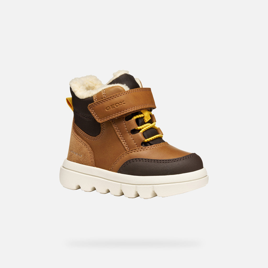 Geox pantofi baieti captusiti Willaboom Amphibiox 20-23 Tobacco/Dark Brown