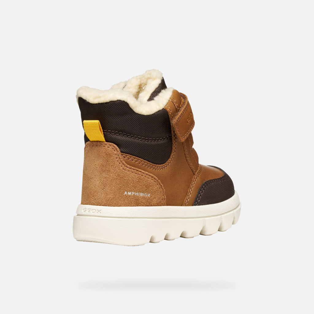 Geox pantofi baieti captusiti Willaboom Amphibiox 20-23 Tobacco/Dark Brown