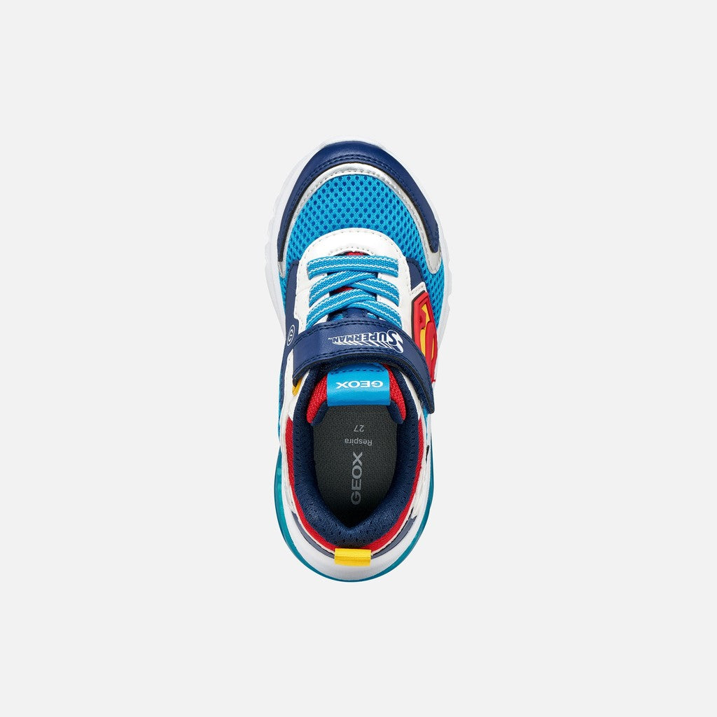 Geox pantofi baieti sport cu LED Ciberdron 26-34 Light blue/Red Superman