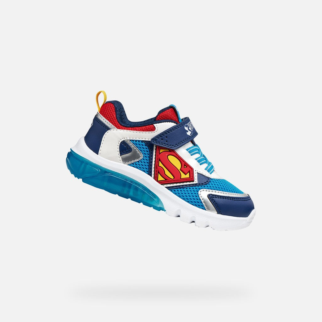 Geox pantofi baieti sport cu LED Ciberdron 26-34 Light blue/Red Superman