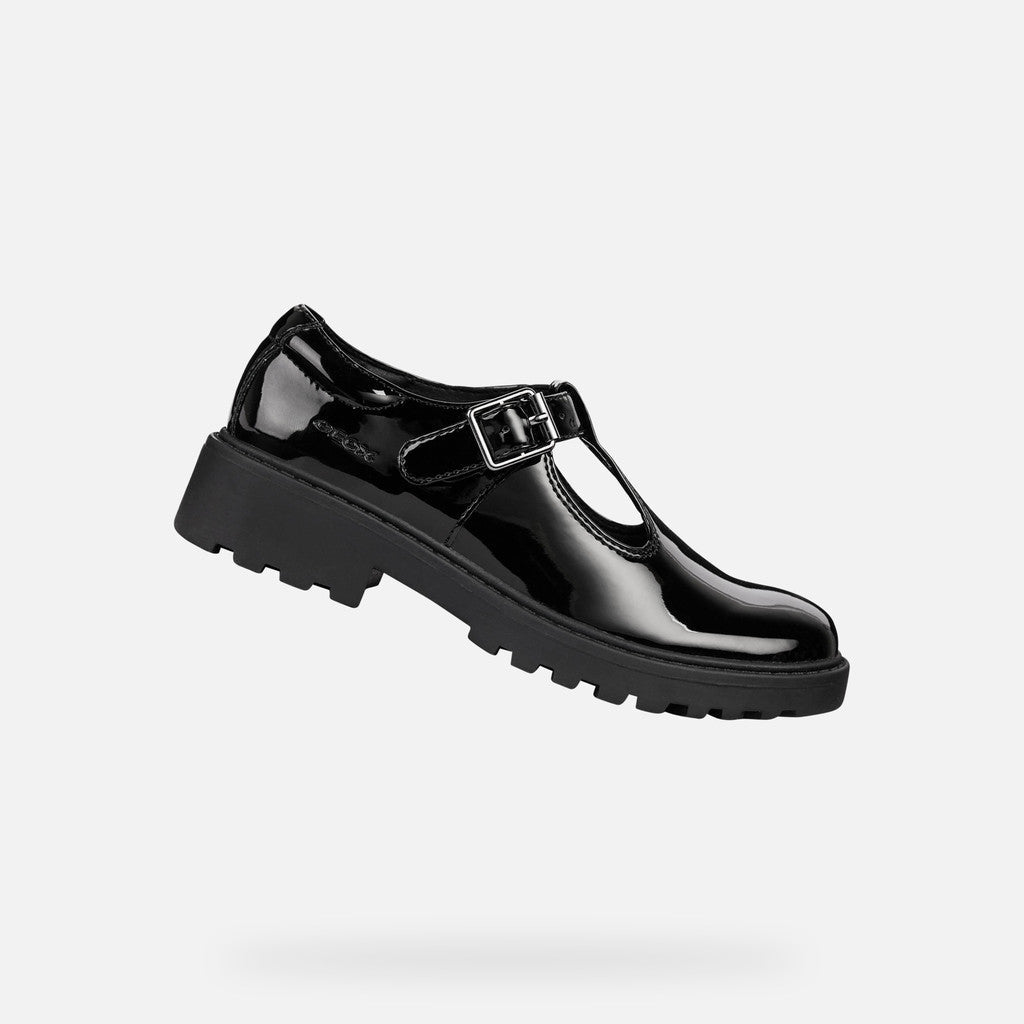 Geox pantofi fete classici pentru scoala Casey 28-34 Black lacuit