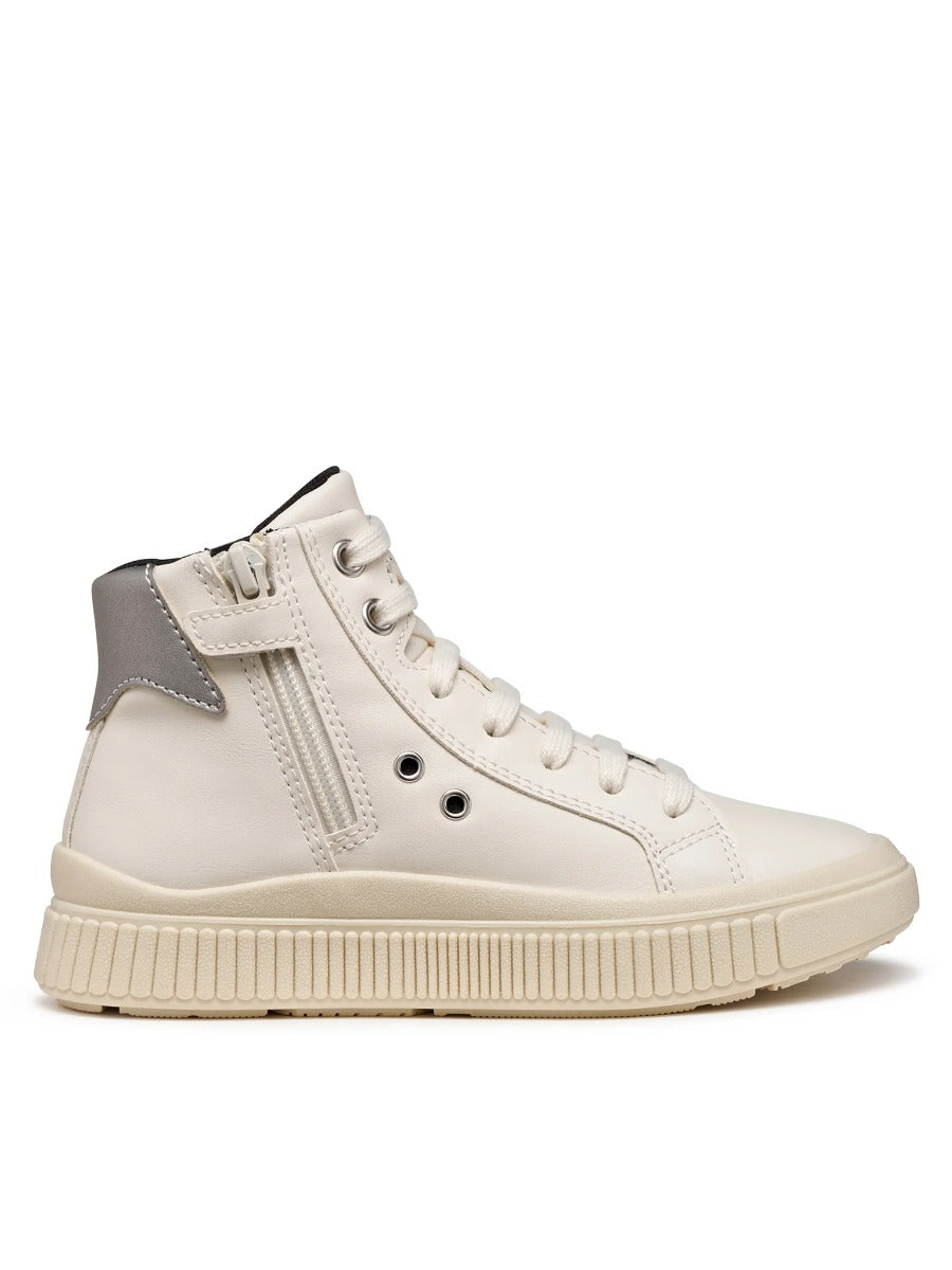 Geox pantofi fete cu siret Laquinny 28-35 Light Ivory/Silver