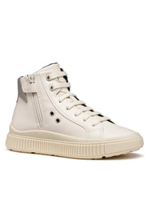 Geox pantofi fete cu siret Laquinny 28-35 Light Ivory/Silver