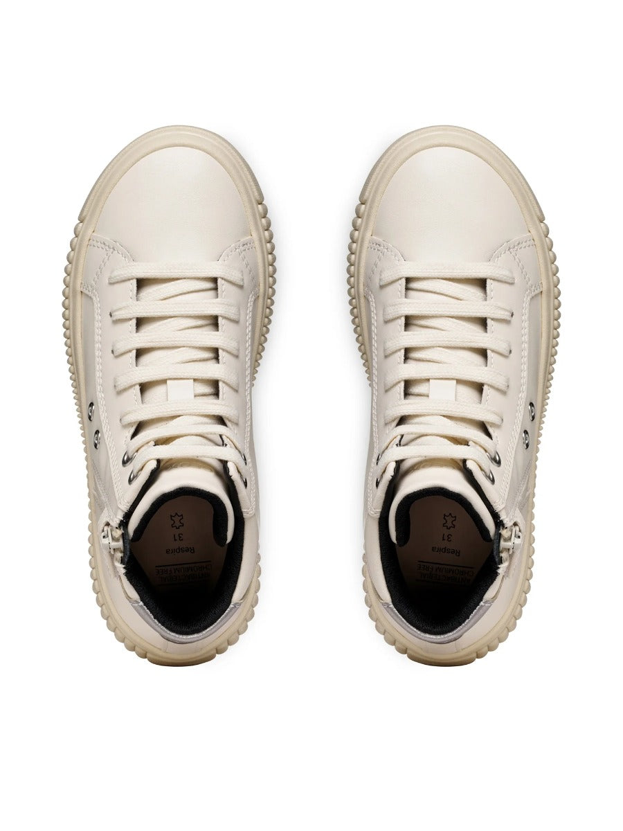Geox pantofi fete cu siret Laquinny 28-35 Light Ivory/Silver