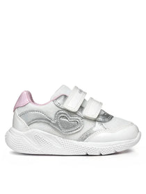 Geox pantofi fete sport Spintye 24-27 White/Silver cu inimioara