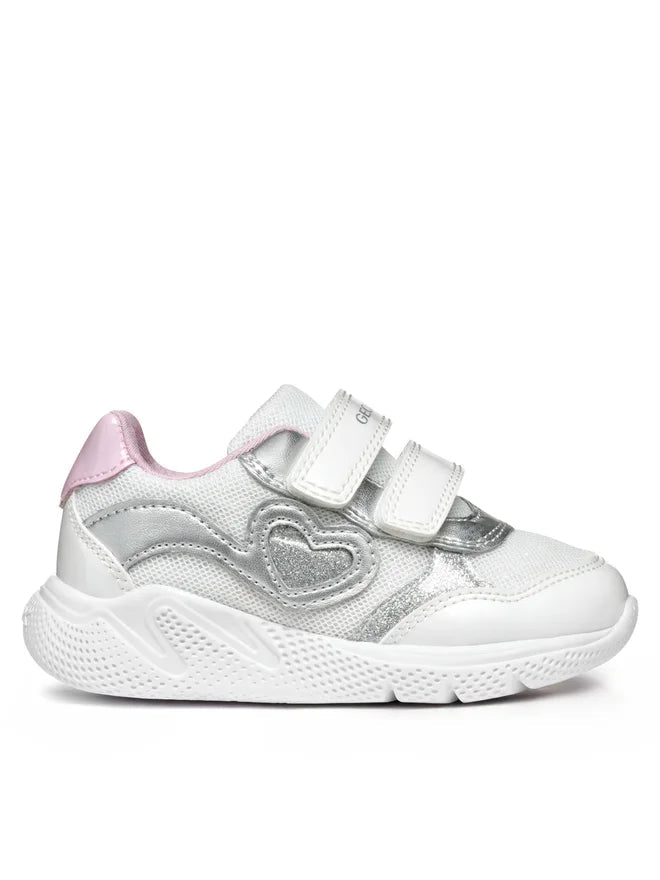 Geox pantofi fete sport Spintye 24-27 White/Silver cu inimioara