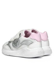 Geox pantofi fete sport Spintye 24-27 White/Silver cu inimioara