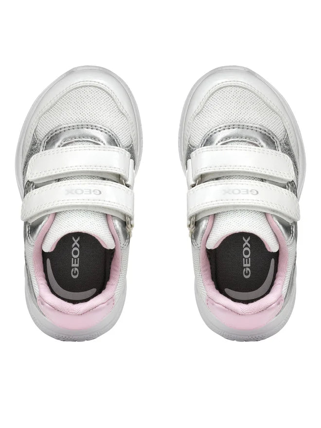 Geox pantofi fete sport Spintye 24-27 White/Silver cu inimioara