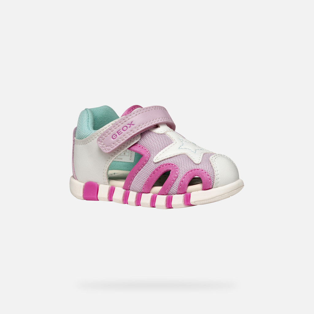 Geox sandale fete cu panza 18-26 Lupidoo White/Fuchsia cu stea