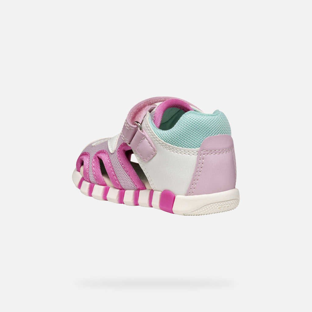 Geox sandale fete cu panza 18-26 Lupidoo White/Fuchsia cu stea