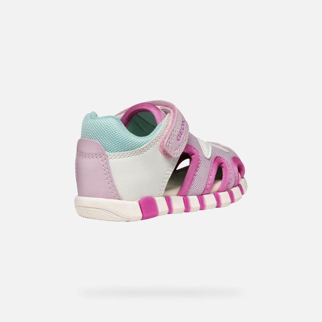 Geox sandale fete cu panza 18-26 Lupidoo White/Fuchsia cu stea