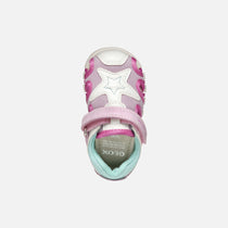 Geox sandale fete cu panza 18-26 Lupidoo White/Fuchsia cu stea
