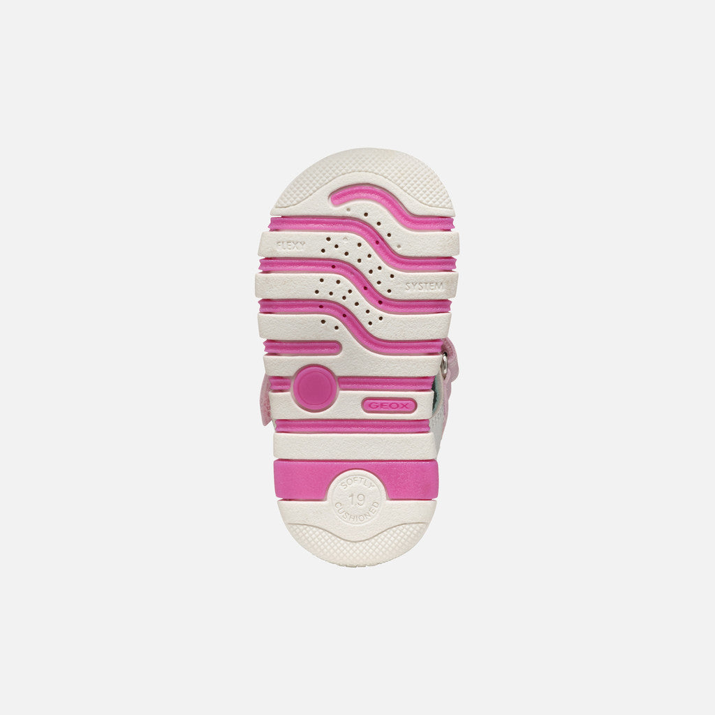 Geox sandale fete cu panza 18-26 Lupidoo White/Fuchsia cu stea