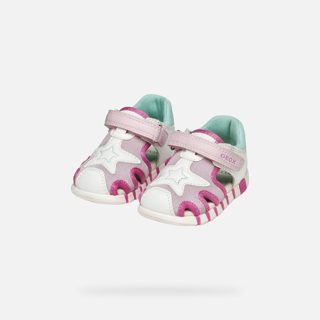 Geox sandale fete cu panza 18-26 Lupidoo White/Fuchsia cu stea Imagine principală a produsului